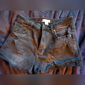 H&M Distressed denim black shorts Sz 6